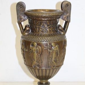 Vase Carved Metal Vintage Figural Procession